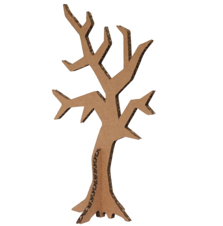 Arbre en carton recyclé et recyclable, naturel, biodégradable, durable, écologique, construction respectueuse de l'environnement avec une réduction d’émission de CO2 considérable, avantageux en termes d'empreinte écologique, solution légère, facile à monter et à transporter, un geste pour la planète, une image éco-responsable, innovante et moderne, en accord avec les valeurs écologiques, non à la pollution en plastique